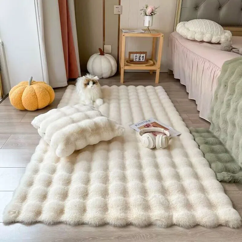 thumbnail image 1 of Alfombra de felpa de burbujas para decoración del hogar, cojín de pelo de conejo de imitación para balcón, sala de estar para niños, alfombra de piel sintética, alfombrilla para pies para dormitorio d, 1 of 5
