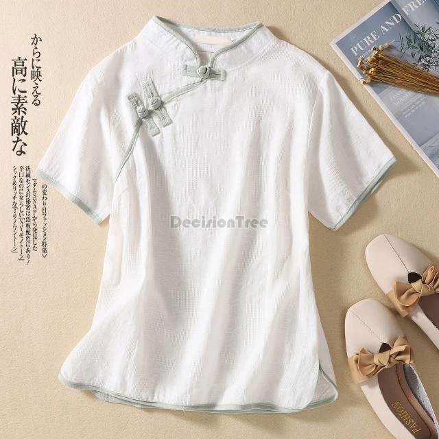 chinese ancient tang dynasty style cotton linen top improved daily retro cheongsam top stand collar diagonal buckle blouse
