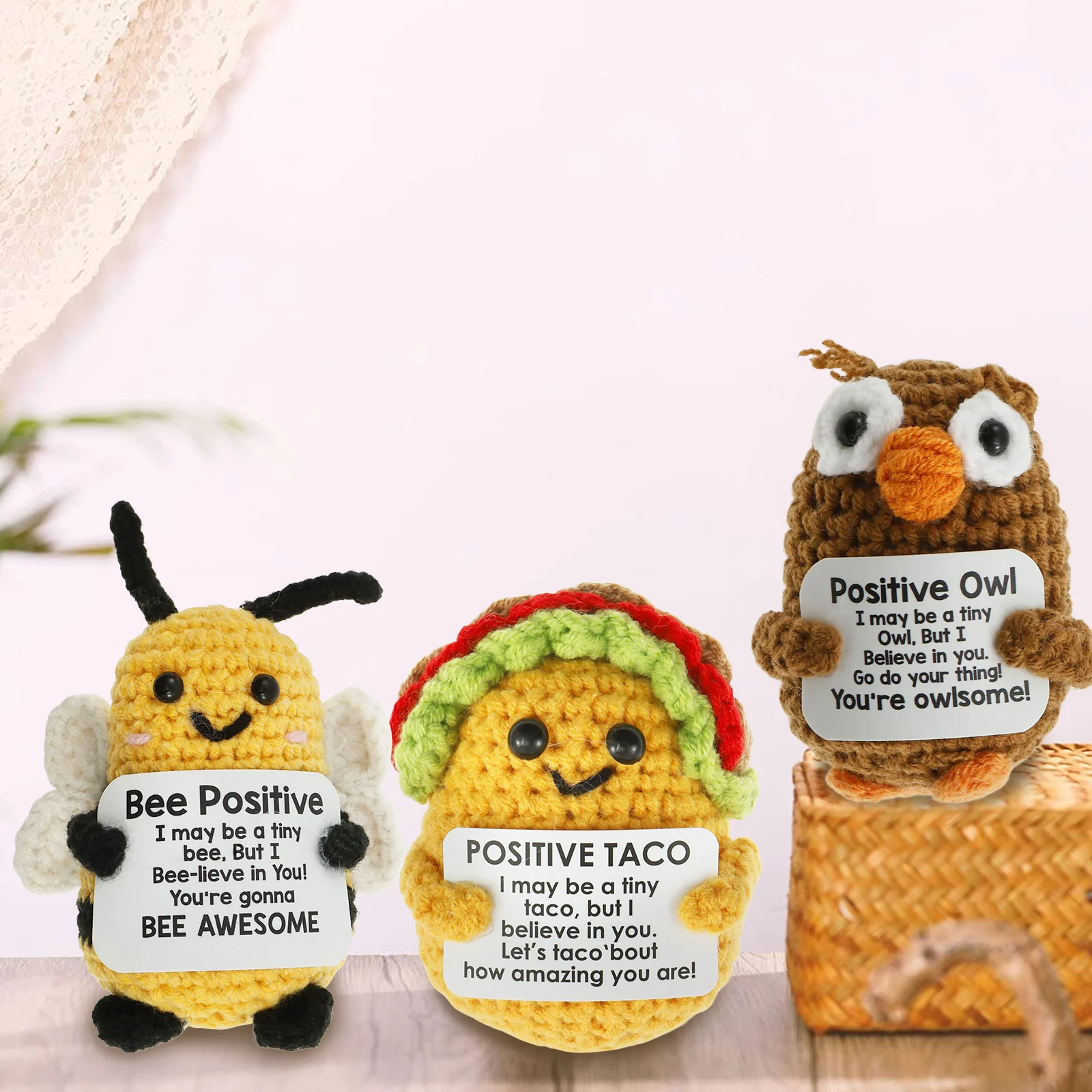 Handwoven Positive Energy Animals Pocket Handmade Plush Wool Knitting Doll Support Emotional Christams Gift Home Room Decoratio