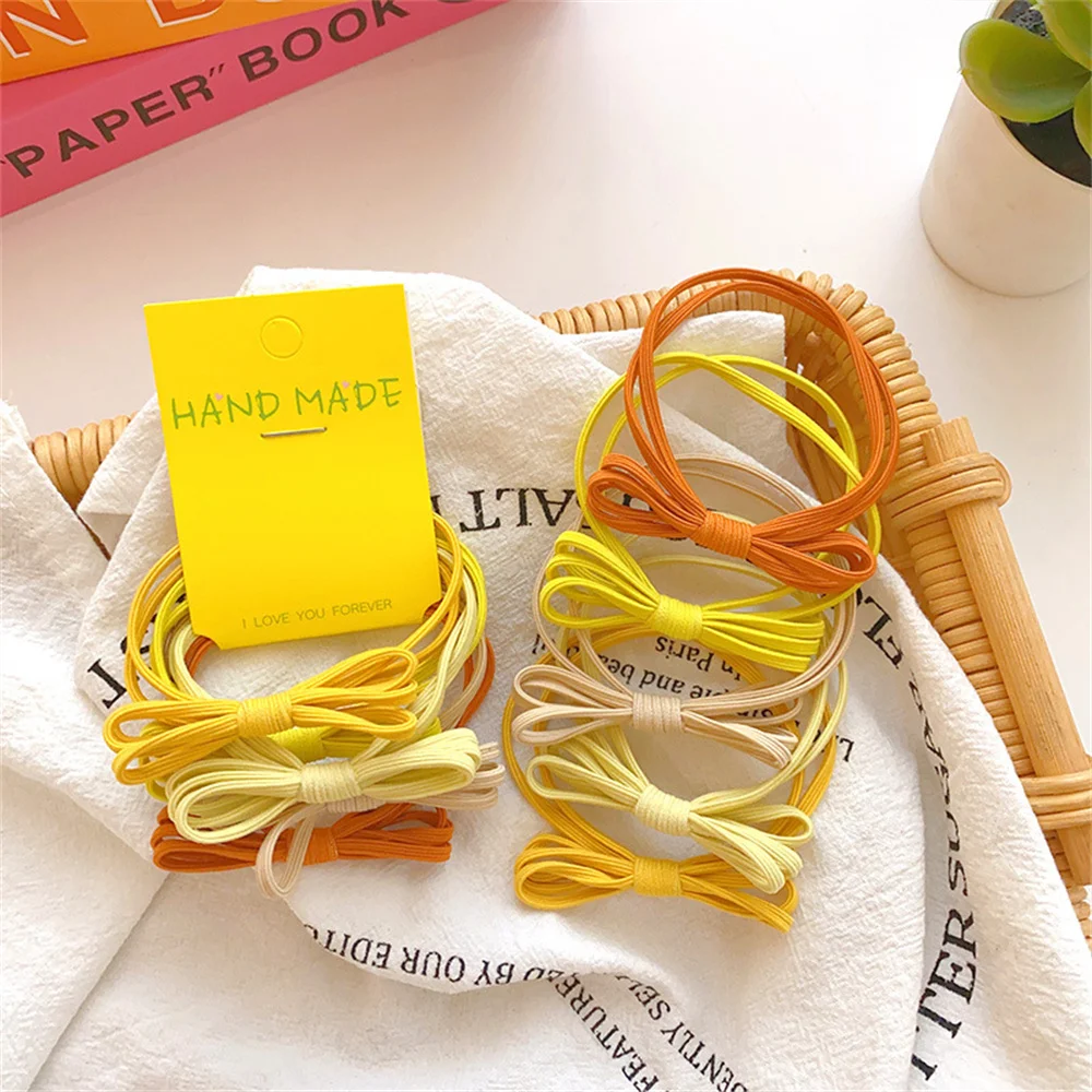 5 Teile/satz Bunte Nette Bogen Haar Krawatten Seile Elastische Nahtlose Pferdeschwanz Halter Gummiband Für Frauen Mädchen Hairwear Zubehör – Detail 5