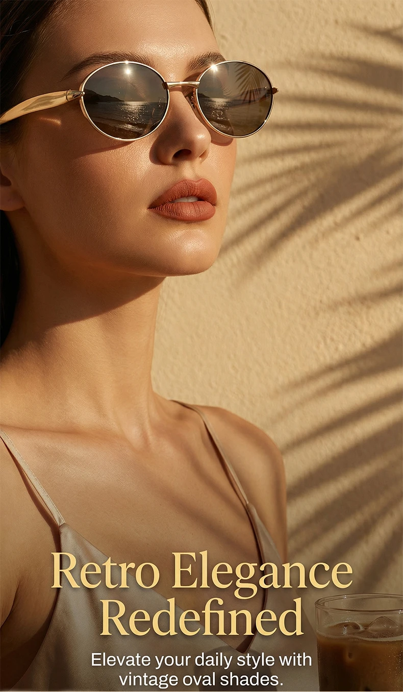 Vantique Metal Oval Sunglasses-Giltoria