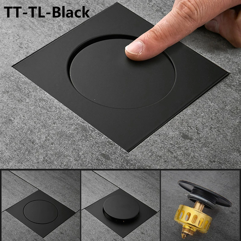 Floor Drain Pop Up Foot Floor Drain Brass Chrome Anti-odor Bath Drains Push Down Deodorization Square Matte Shower Room Cover Plug 10 * 10cm floor drain deodorant floor drain
