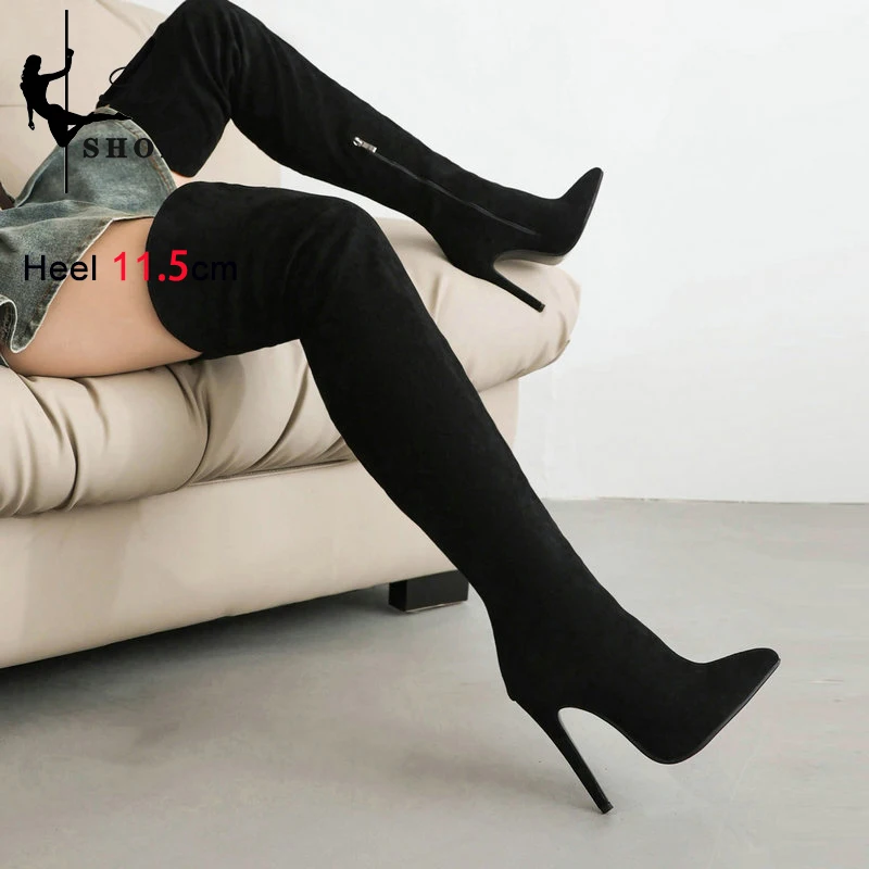 2025 Autumn Winter Over-the-Knee Sexy Thigh High Long Boots  Pointed Toe Zip Short Plush Motorcycle Red Booties for Women Shoes