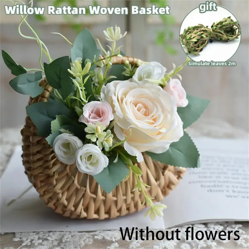 

Small Flower Basket Willow Rattan Woven Basket Wicker Half Moon Storage With Handle Handmade Picnic Container Sturdy Girl