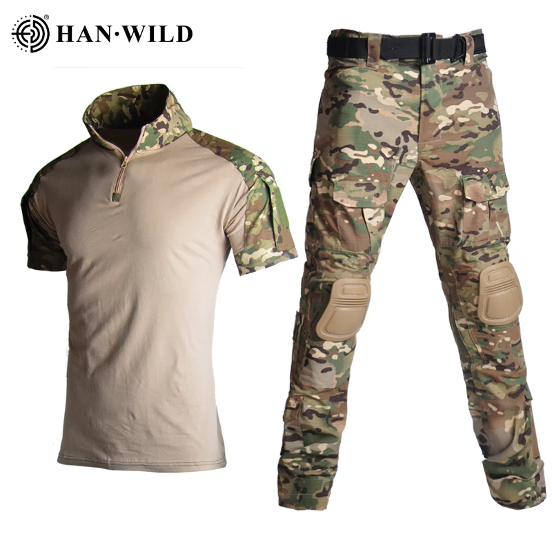 Tanie Spodnie taktyczna wojskowa Camo Multicam Cargo ochraniacze na kolana spodnie Safari odzież robocza umundurowanie sklep