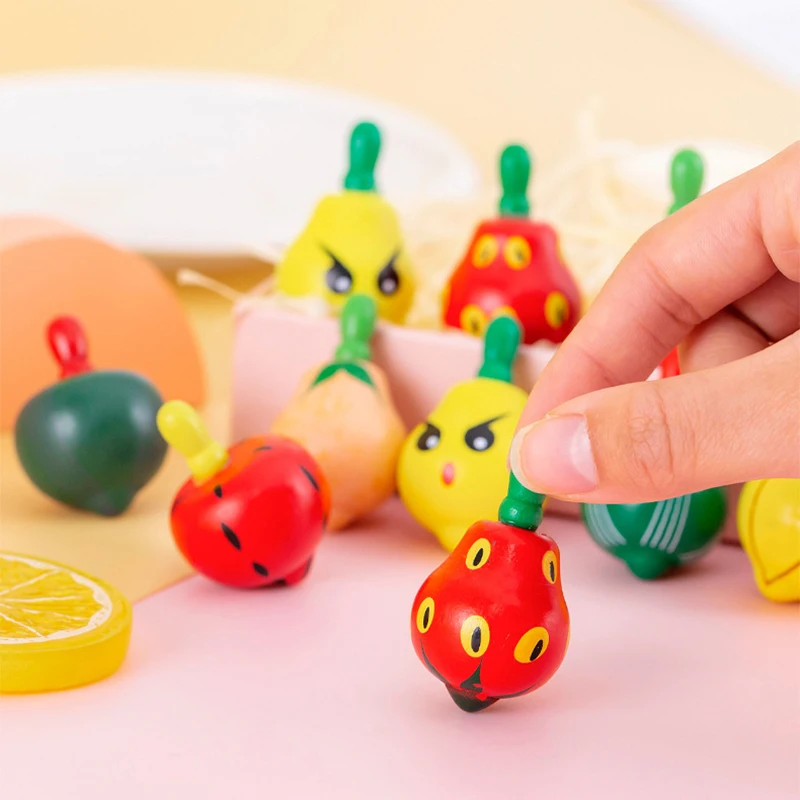 

2Pc Kid Colourful Wooden Fun Fruit Gyroscope Children's Cartoon Enlightenment Gyroscope Toys Crafts Kid's Funny Puzzle Toys