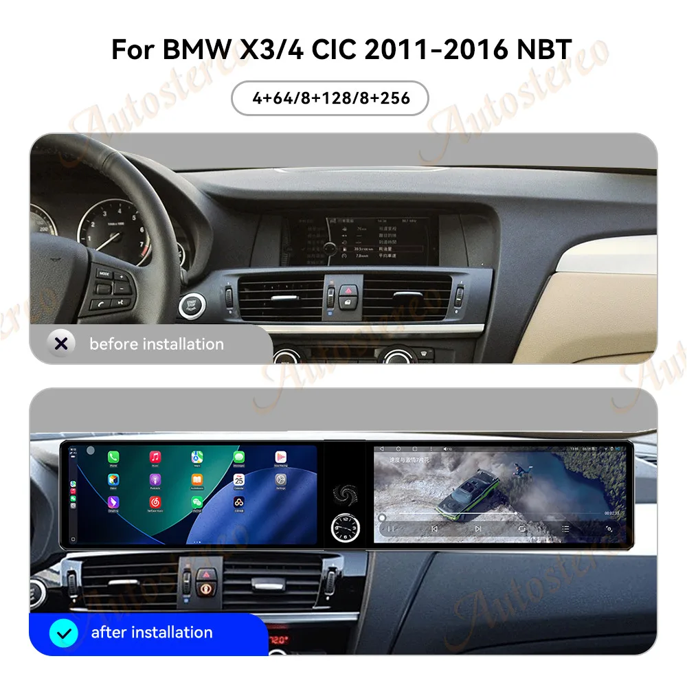 25 Dual Screen Carplay Android 14 Car GPS Navigation For BMW X3 F25 X4 F26 X4M 2