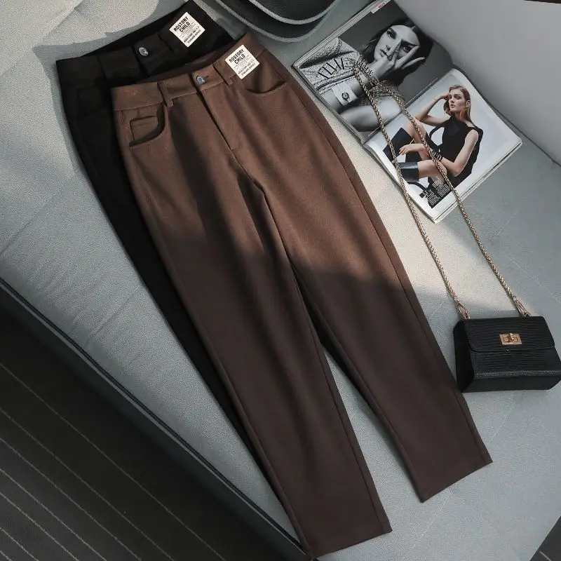 Autumn and Winter Women's Solid Color Straight Pipe Pants Slim Button Fashion Casual Formal Office Lady All Match Trousers ing high quality titanium alloy exhaust middle pipe gold color for bmw e92 m3 2007 2013 4 0 e92 e93 m3 auto performance parts