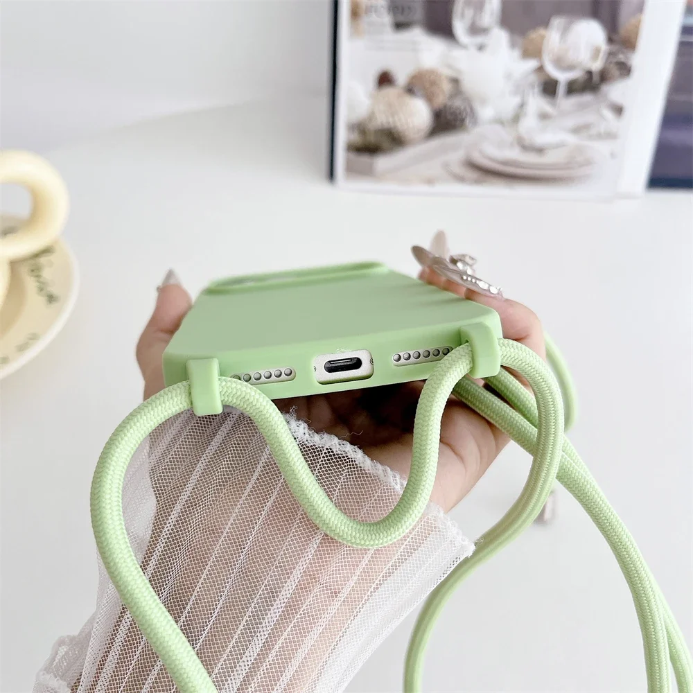 Crossbody Lanyard Liquid Silicone Soft Case with Shockproof Matte Finish and Candy-Colored Design