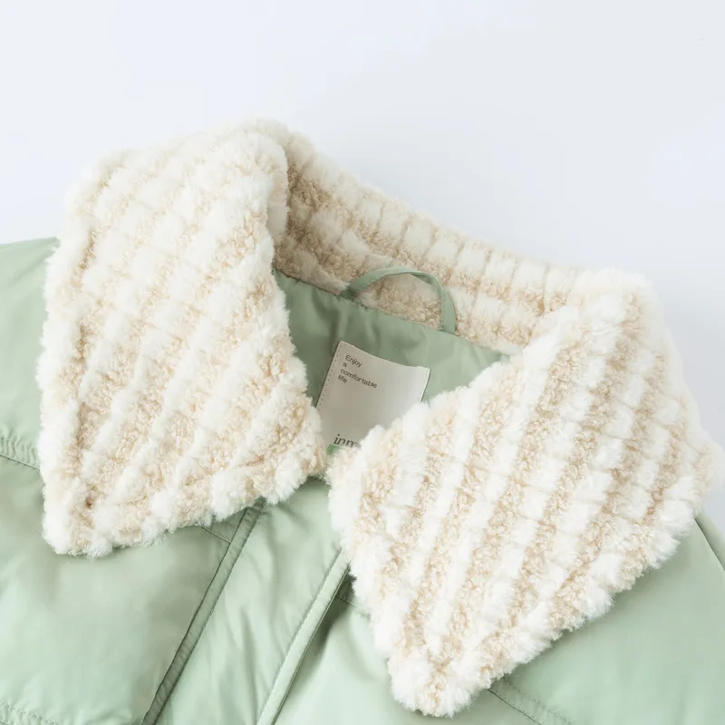 INMAN Women Down Jacket Winter Long Sleeve Plush Lapel White Duck Down Coat Adjustable Waistband Coffee Green Blue Outwear