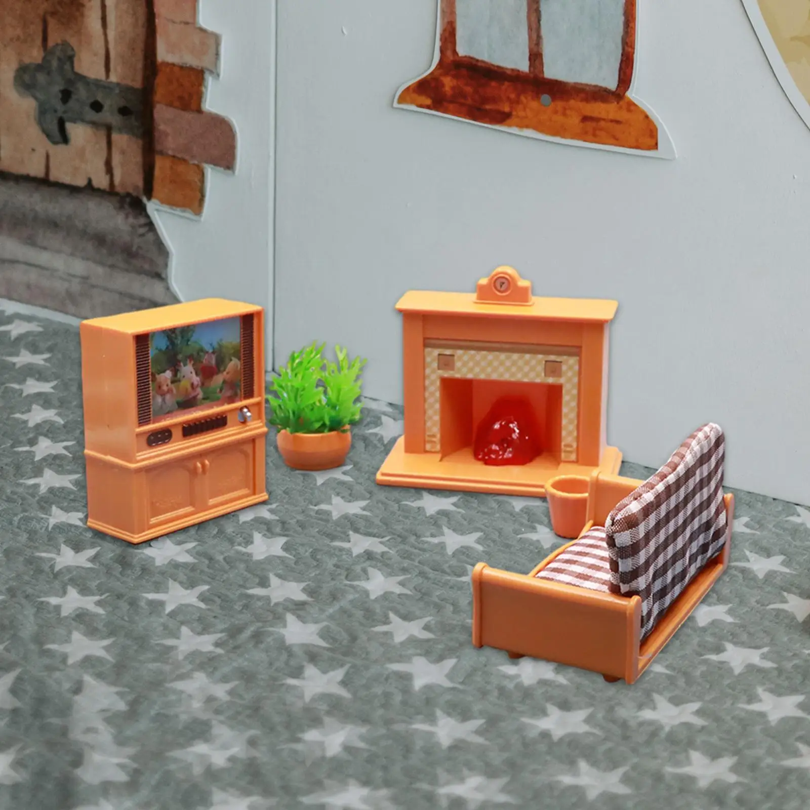 

Dollhouse Living Room Set Mini Trash Can Simulation Miniature Clock Pretend Play Furniture Toys for Boys Girls 3 4 5 6 Children