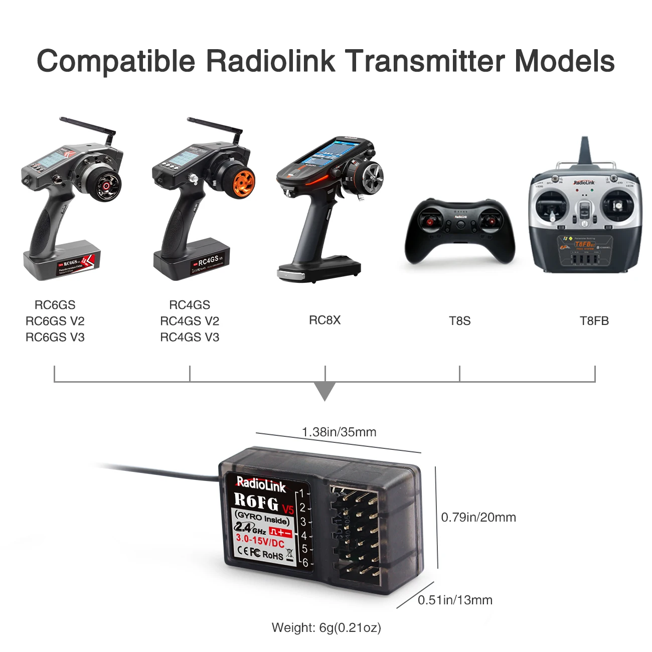 Radiolink R6FG 6-Kanal 2.4G Empfänger mit Gyro für RC