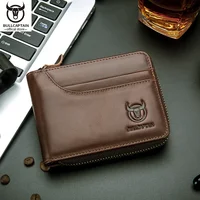 BULLCAPTAIN Men's Genuine Leather Wallet Business Casual Retro RFID Zipper Coin Purse Multi-Card Slot Cash Clip 1