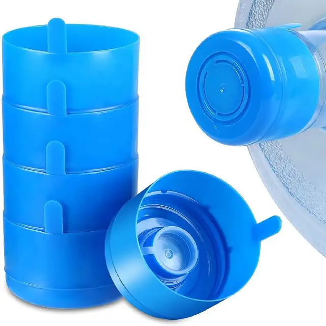 5 Gallon Bottle Cap Set - 5 Pack No-Spill Silicone Caps With Handle, Reusable, Fits 55mm Neck Water Jugs - View #6