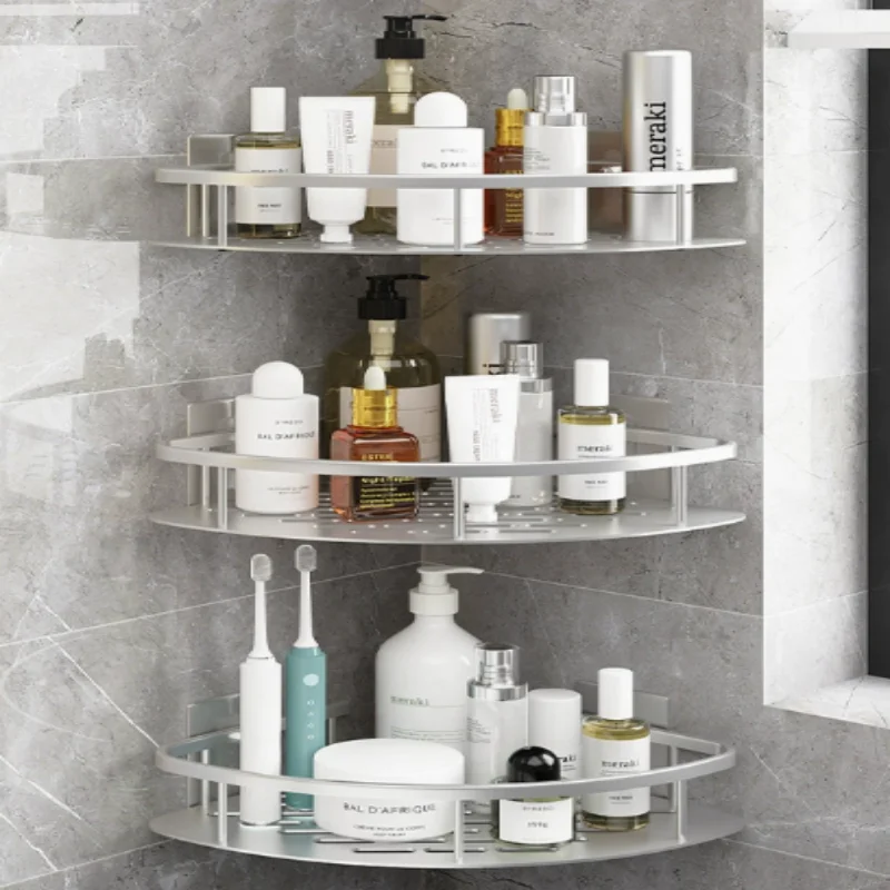 Rustproof Wall-Mounted Corner Shower Shelf with No-Drill Adhesive Design