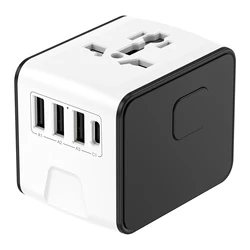 Global Multi - Device Fast Charging Travel Adapter with 4 USB Ports - Universal Plug (White)