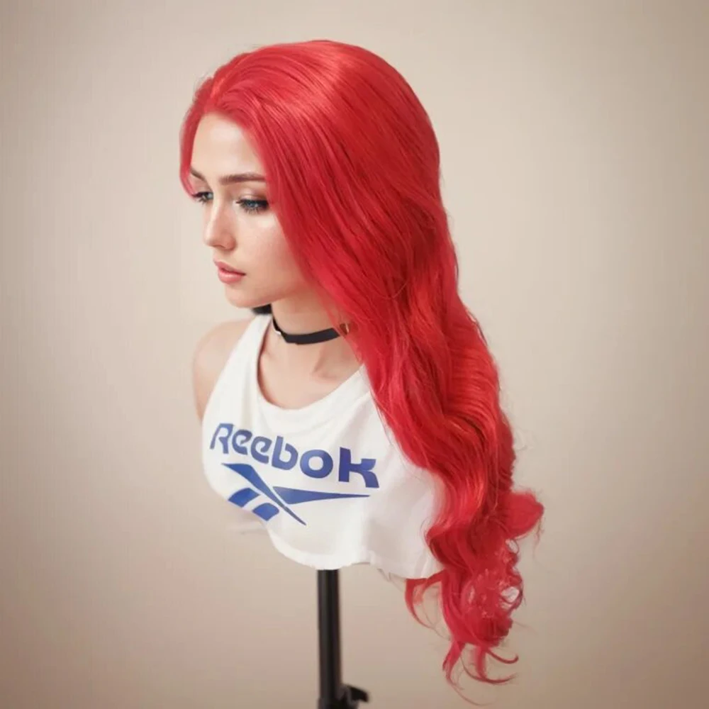 Synthetic Wig WIF Hot Red Synthetic Wave Hair Cosplay Wig for Women