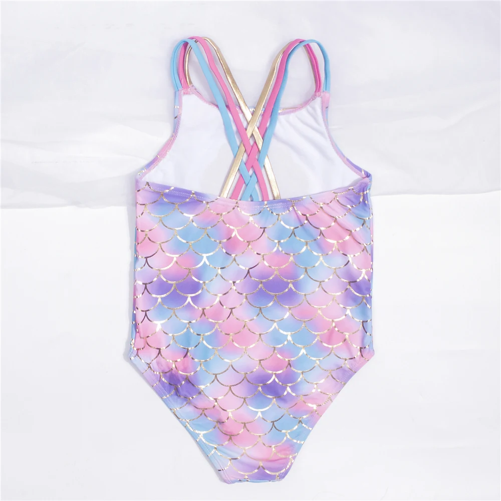 One piece swimsuit Children swimsuits Children swimsuit Fishscale Bandage Girls Kids Shell Shape Embroidery One Piece Swimwear Beach Wear Monokini