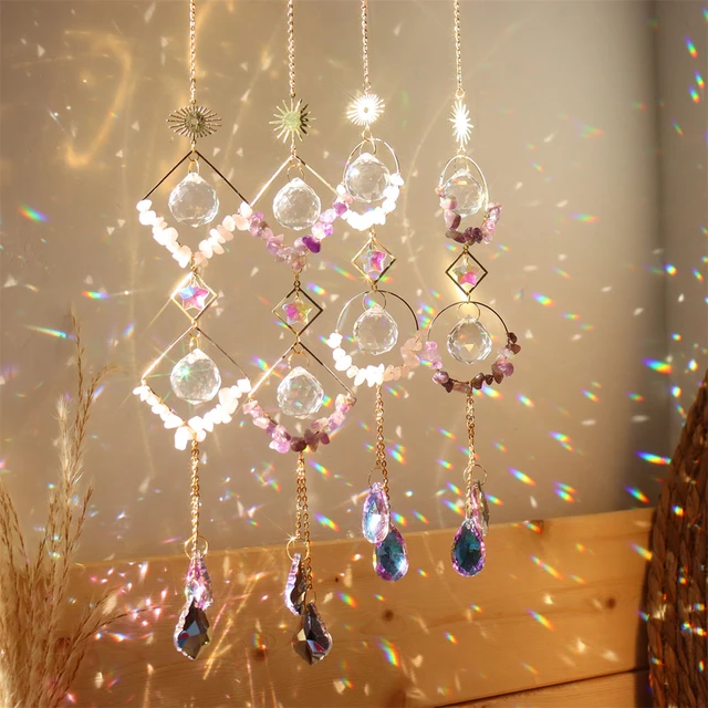 Carillon À Vent En Cristal Violet, Pierres Naturelles, Prismes, Attrape- soleil, Pendentif Fenêtre, Goutte, Ornements, Décoration De Jardin De Maison  - Jardin Suncatchers - AliExpress