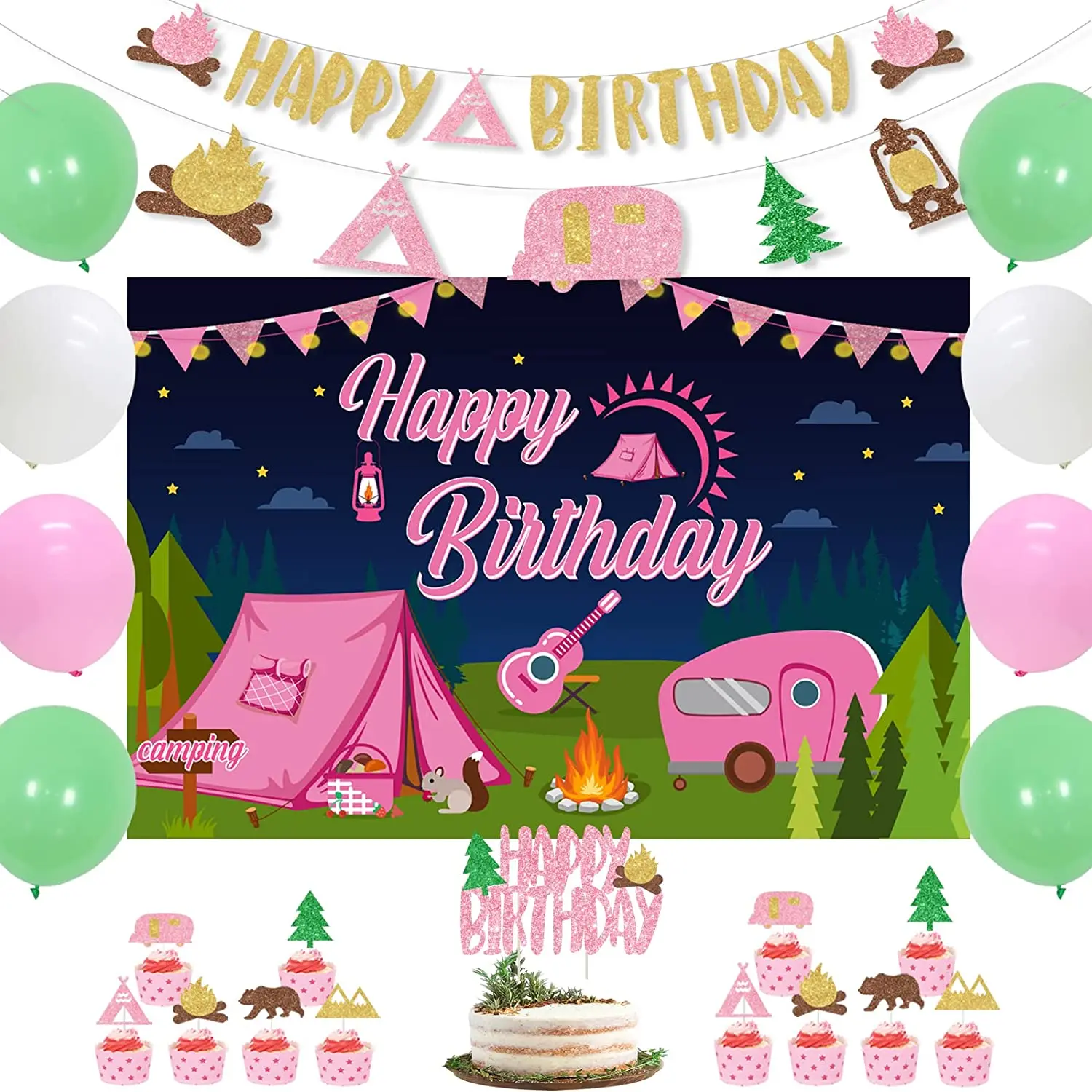 BHNACIER Pink Happy Birthday Banner - Unicorn Themed Party Decorations For Camping Or Indoor