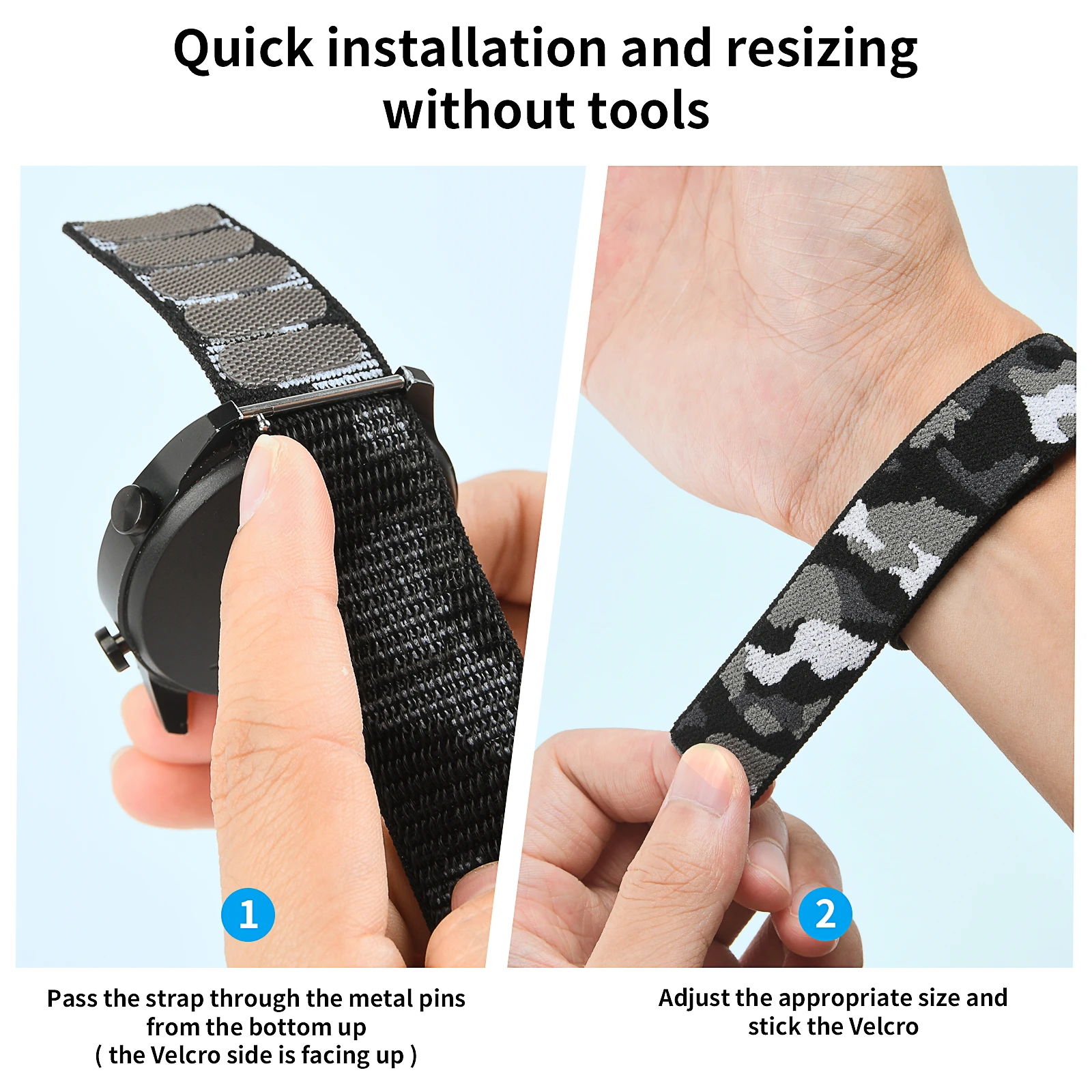 Enhanced Nylon Hook Loop Bracelet Band, 26mm/22mm Strap