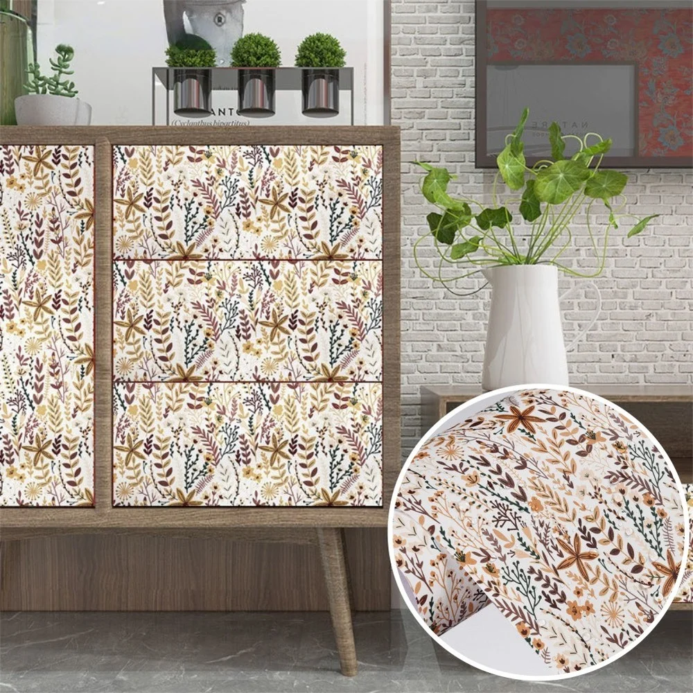 Decor Floral  Waterproof Stickers Flowers Leaves Self Adhesive Wallpaper Roll Living Room Kitchen Furniture Decorative Film 250pcs 3 5cm flowers name labels kitchen blank handwritten date stickers refrigerator freezer food storage small business