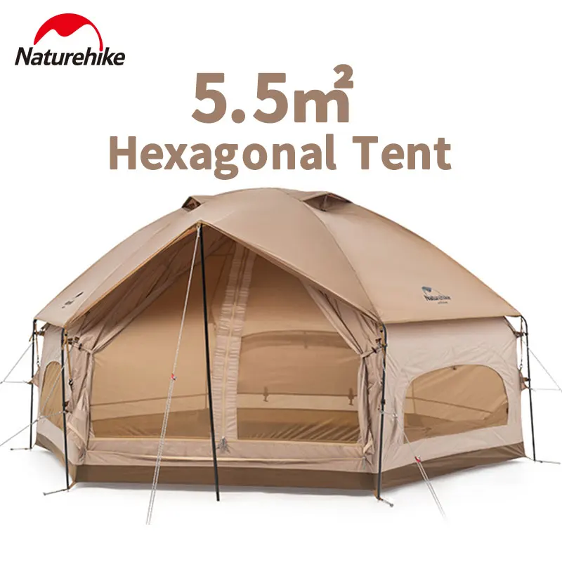 

Naturehike-Waterproof Camping Tent, Glamping Dome, Garden Tent, 210T Polyester, Double Layer, Hexagonal Tent, Travel, 3-4 People