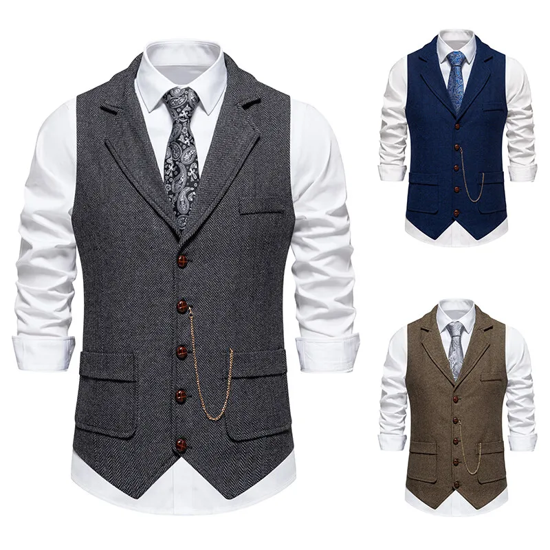 Autumn Men's Herringbone Stitched Satin Inner Vest Business Casual Formal Suit Fake Pocket Vest Double Breasted Suit mens suit,dress vests