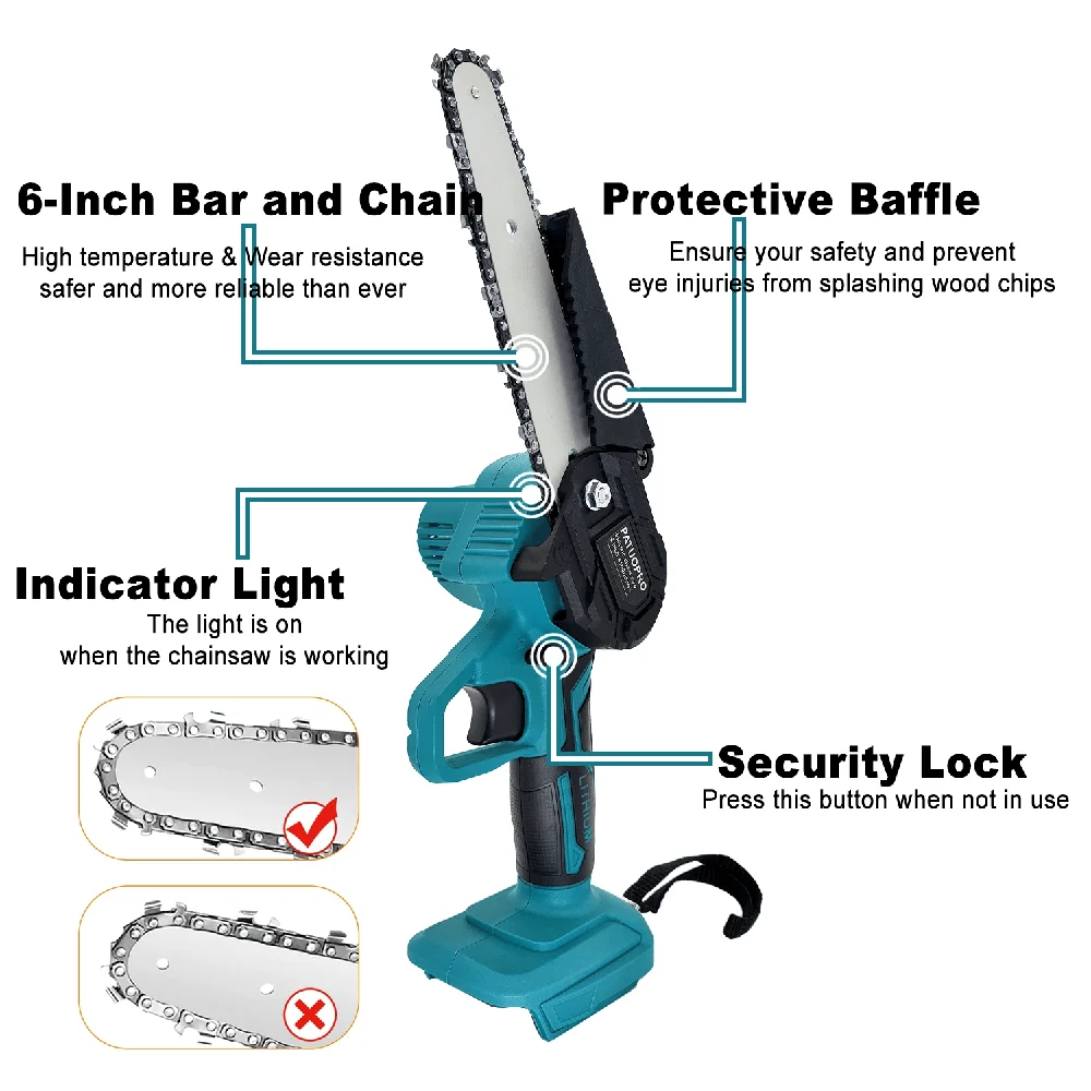 6inch Mini Cordless Electric Chain Saw Wood Cutter Garden Tree Logging Saw Fit For Makita 18V Battery Power Tool (No Battery) 2