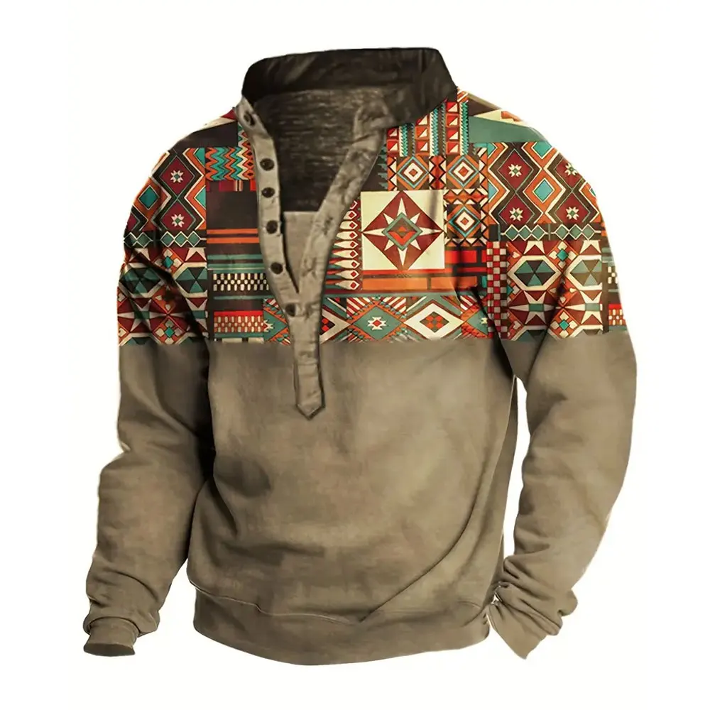 

Men's Ethnic Pattern Print Trendy Sweatshirt, Men's Casual Graphic Design Crew Neck Sweatshirt For Men Clothing Spring