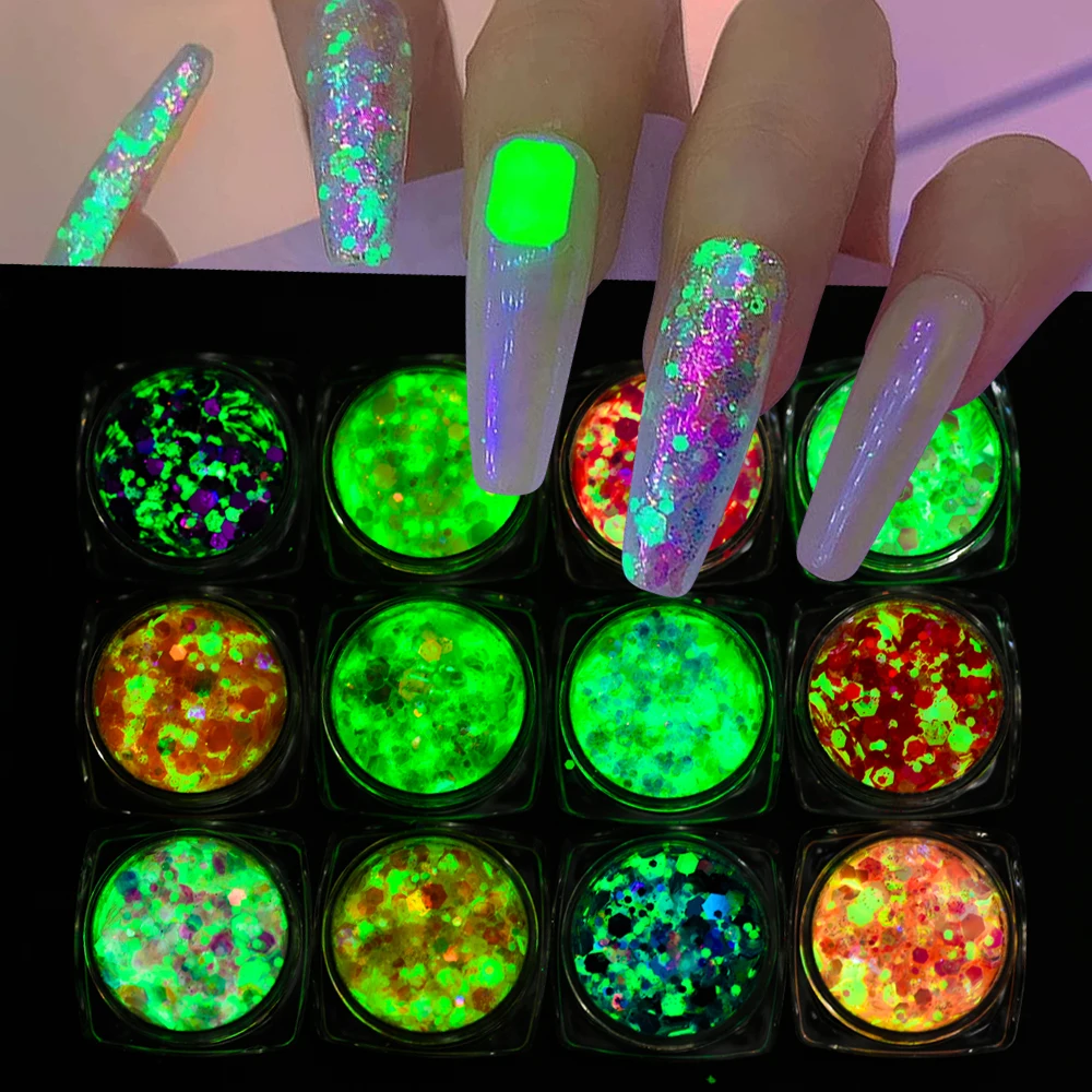 10g/bag Glow in The Dark Glitter Luminous Nail Art Glitter 3D Fluorescent  Flake Sequin For Nails Art Decorations Phosphor Powder - AliExpress