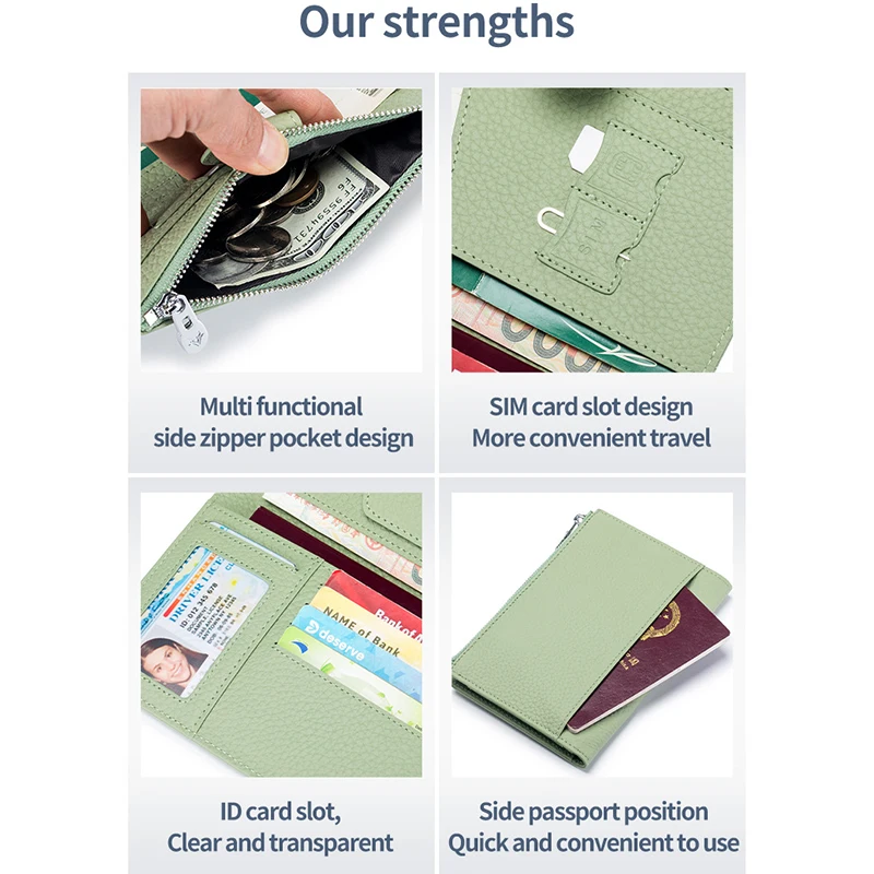 New Genuine Leather Passport Case RFID Passport Cover with Credit Card Holder for Women and Men Family ID Travel Passport Wallet