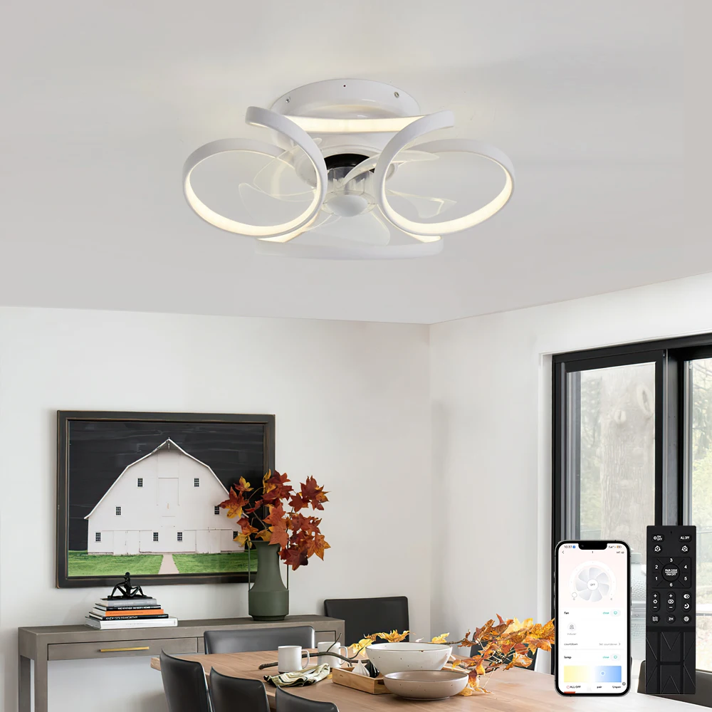 Description Picture 2 of itemModern ceiling fan with light Lamps for room kitchen living room balcony invisible fan blade silent LED fan light