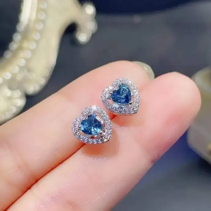 

Romantic Silver Heart Stud Earring for Daily Wear 5mm VVS Grade Natural Topaz Earrings 925 Silver London Blue Topaz Jewelry