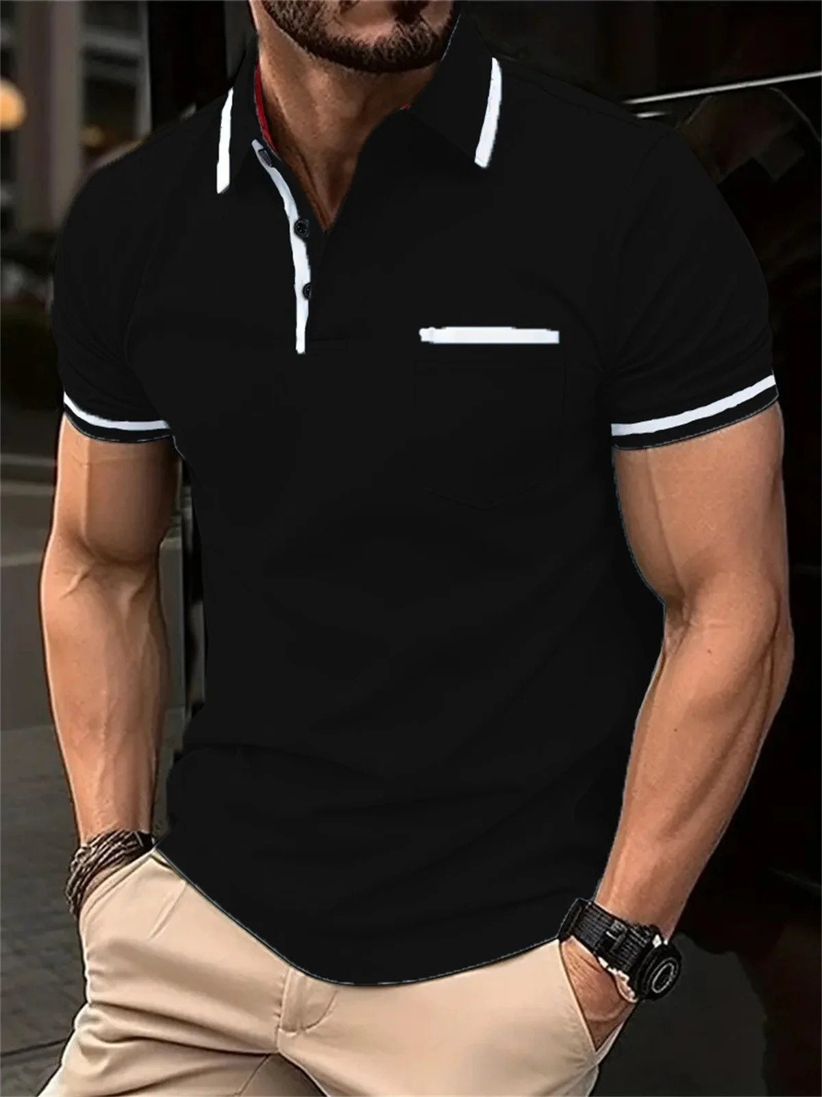 Men's clothing Carefully Selected Boutique Color Contrast Outdoor Sports Jogging Fishing Leisure Simple High-end Men's T Shirt 3