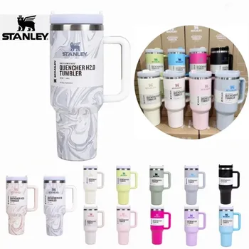 Stanley Quencher H2.0 소프트 매트 시리즈, 뚜껑과 빨대 달린 스테인레스 스틸 진공 단열 컵, 얼음 및 차가운 음료에 적합