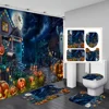 Halloween Shower Curtain Set 4PCS with Toilet Lid Cover Bath Area Mat Toilet Lid Cover Haunted House Horror Bathroom Decor 1