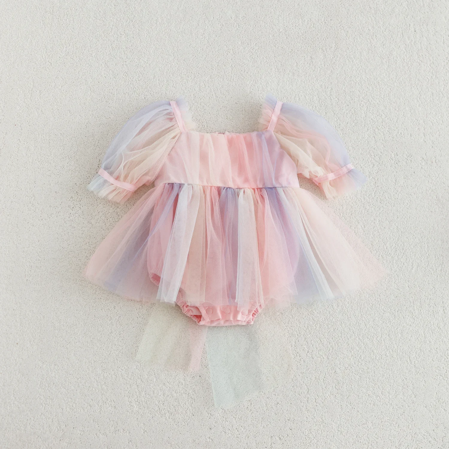 thumbnail image 1 of Ropa de verano para bebés de 0 a 2 años, bonito vestido de tul de arcoíris para niñas pequeñas, vestido de princesa con cuello cuadrado, vestido de una pieza para niñas, 1 of 6