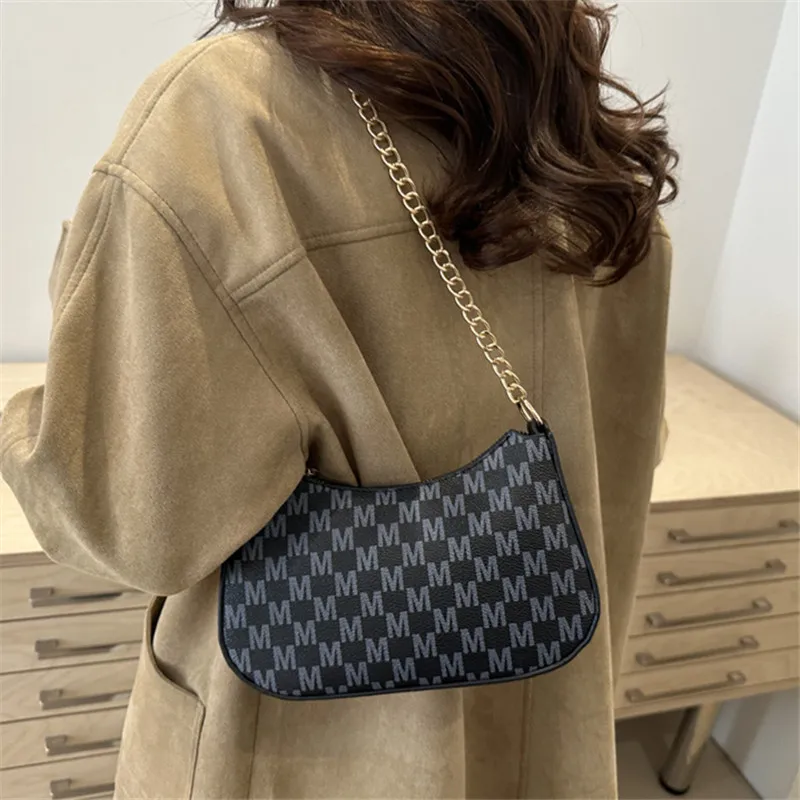 Vintage Monogram Crescent Underarm Bag Luxe M Design with Gold Chain Chic Mini Shoulder Bags for Trendy Daily Style Square Bag