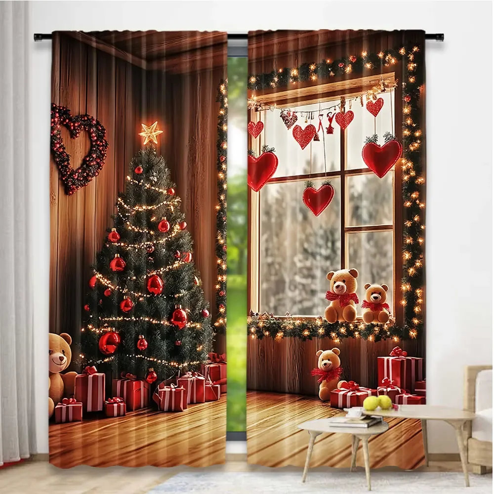 2Pcs Christmas Curtains Christmas Tree Cute Winter Holiday Xmas Gifts Snowflakes Elf For Living Room Window Home Drapes 4