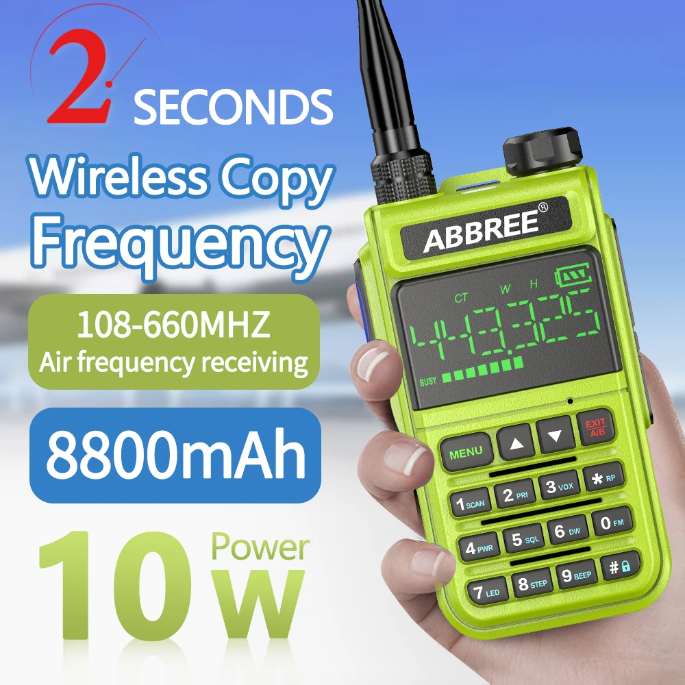 ABBREE AR-518 Walkie Talkie Автоматическая Беспроводная копия частоты 10W 108-660MHz Air Band большой