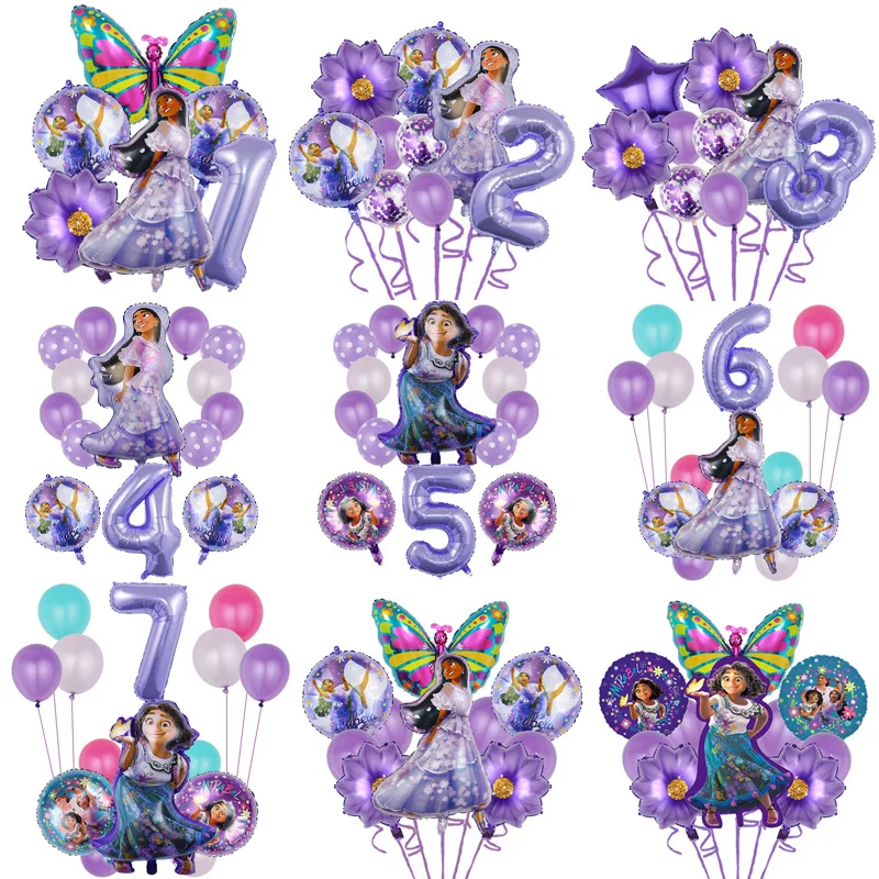 Disney Magic Full House Lsabella Mirabelle Cartoon Balloons Purple Number Balloon Set Girls Birthday Party Decoration