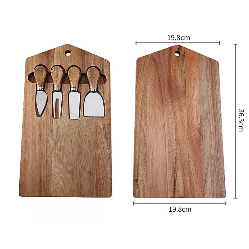 Acacia Wood Cheese Board with Stainless Steel Cheese Knife Set Home Kitchen Serving Platter Tools
