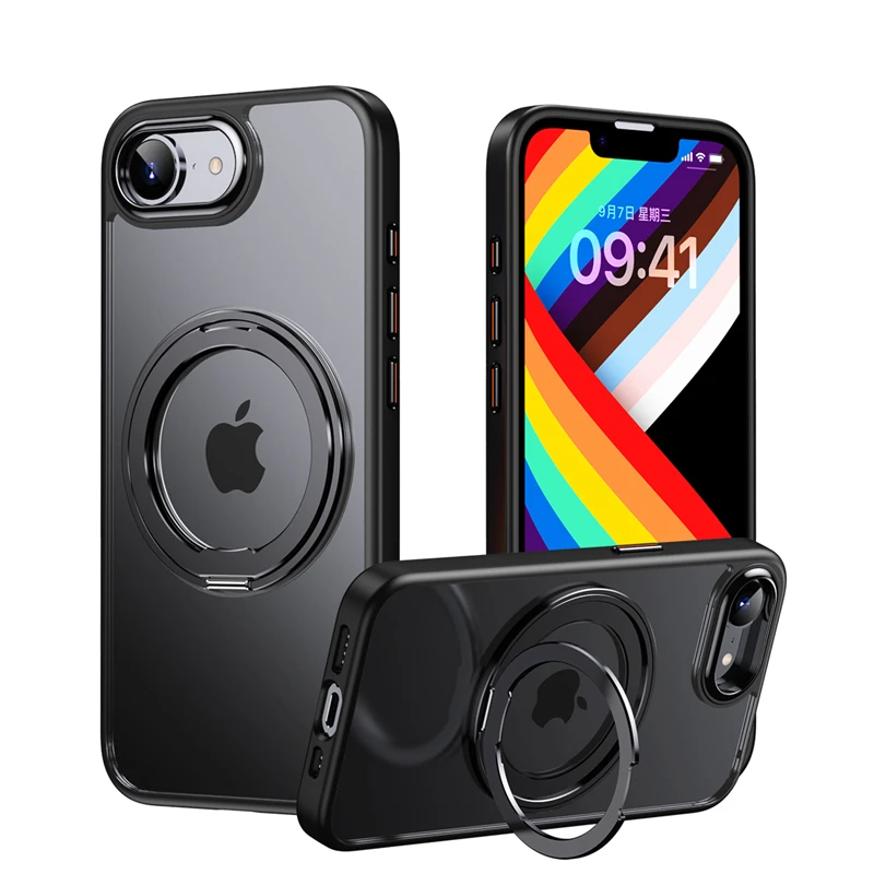 KEYSION Stoßfeste Transparente Hülle für MagSafe für iPhone 17e 16e 360 ° Magnetischer Ringständer Kabelloses Laden Matt Transparente Hülle – Detail 15