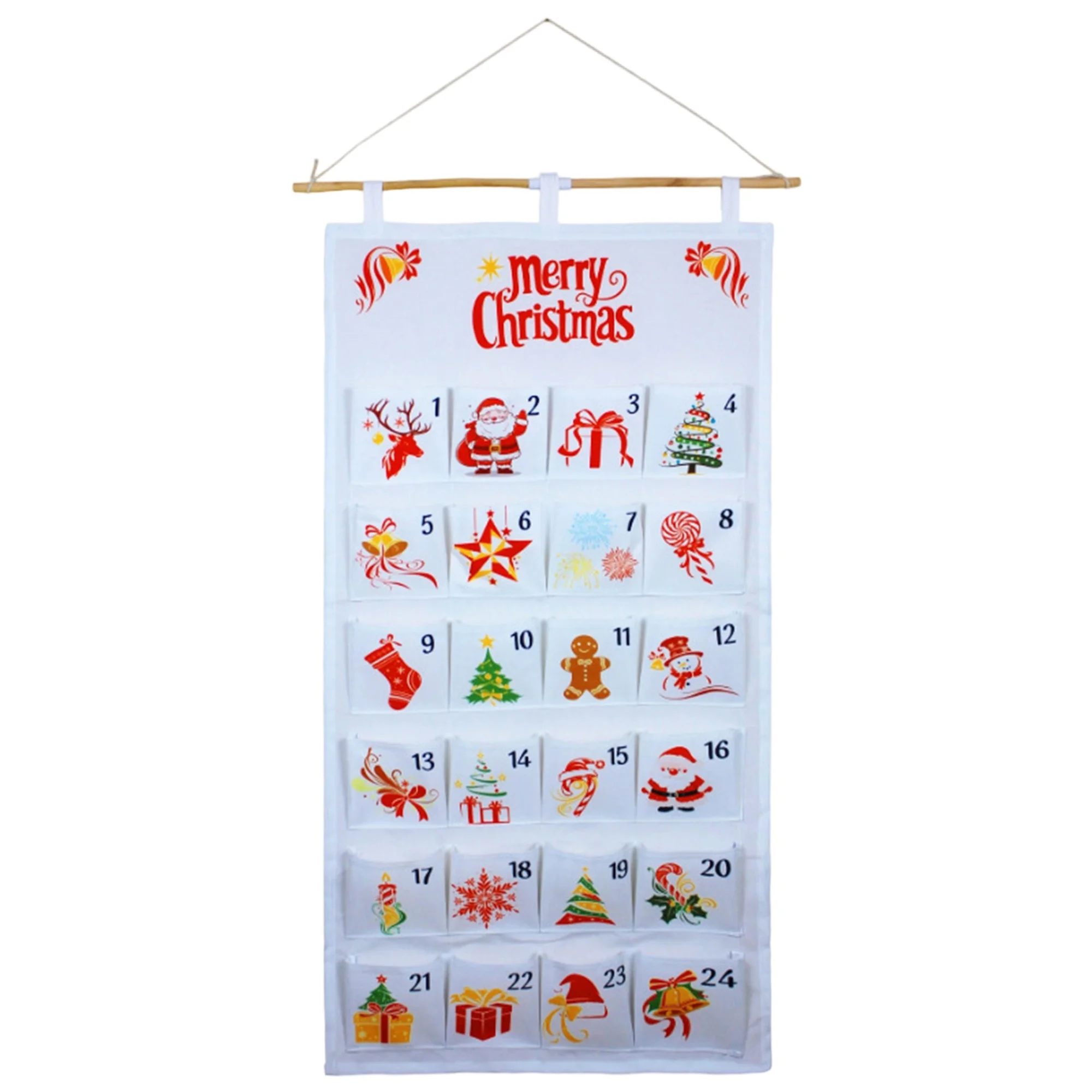 Christmas Countdown Calendar with Pockets 24 Days Hanging Organizer for Wall Home Festive Decoration and Storage
