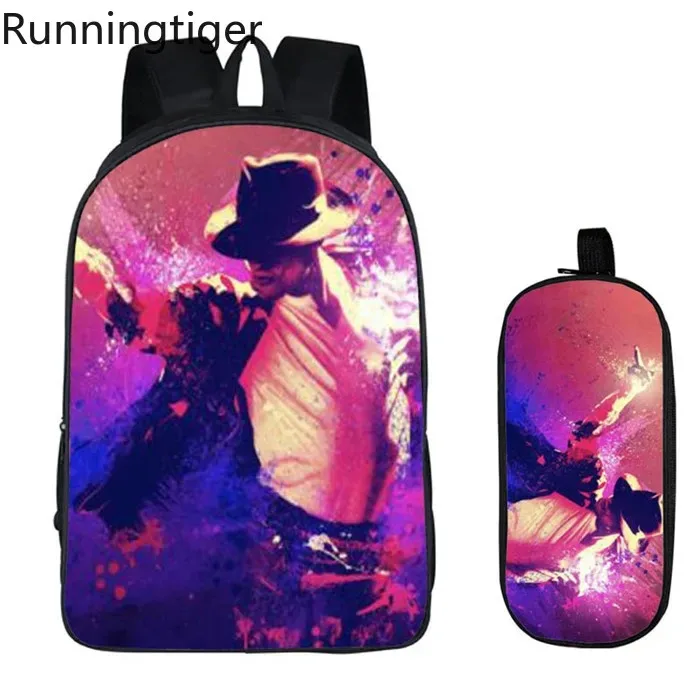 Student Backpacks DIY Michael Jackson Printing Children School Bags for Boys Men Book Bag 2PC Set with Pencil Case Harajuku Bag