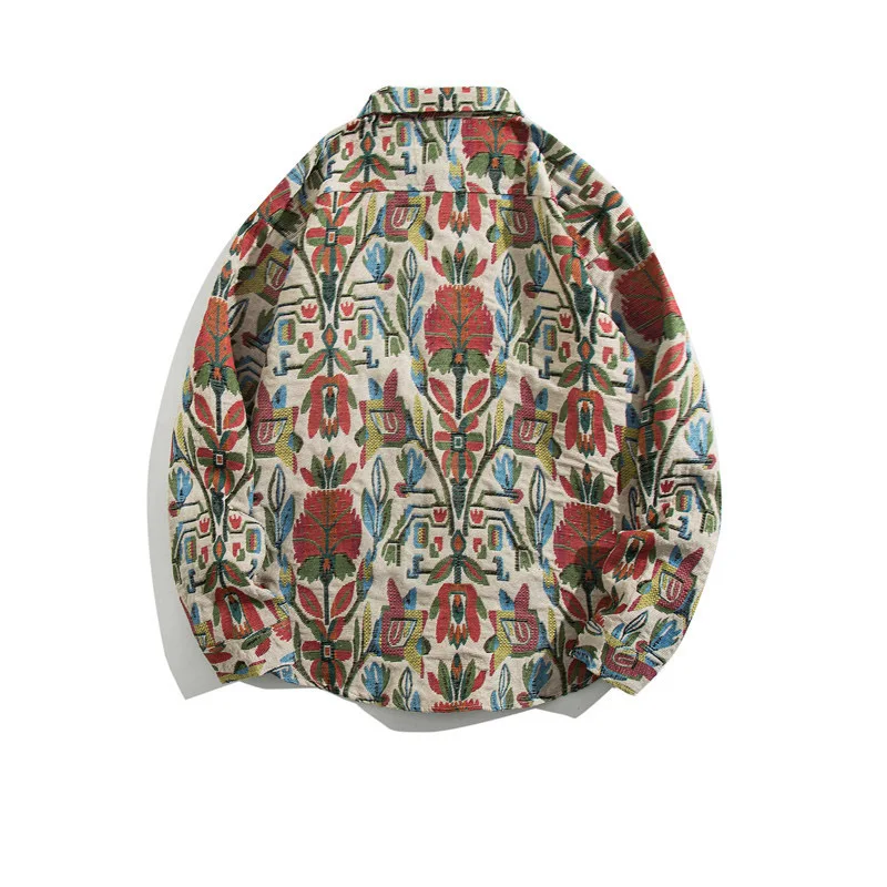 Cuban Coarse Cotton Ethnic Style Long Sleeved Shirt Spring And Autumn American Men And Women Geometric Pattern Button Coat Shirt