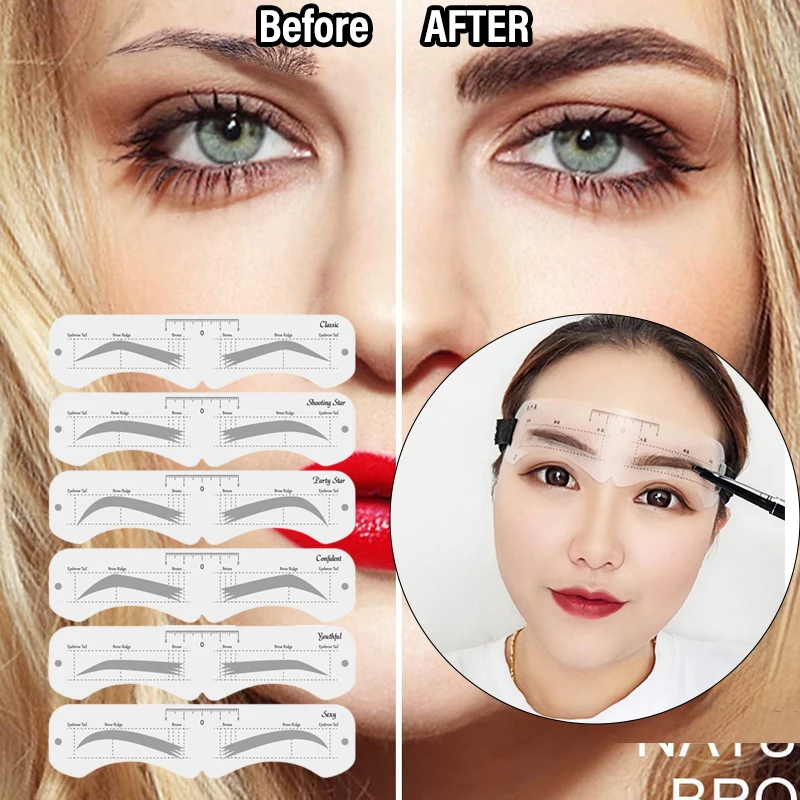 Description Picture 5 of item3/6Pcs Reusable Eyebrow Stencil Set Soft Ruler Brow Definer Eye Brow Drawing Guide Styling Shaping Grooming Template Card Tools