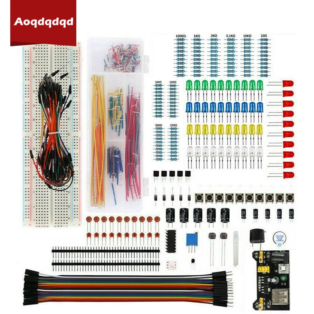 Electronics Basic Component Starter Kit with Breadboard Power Supply Jumper  Wires Resistors Capacitors LED Compatible with Arduino Raspberry Pi