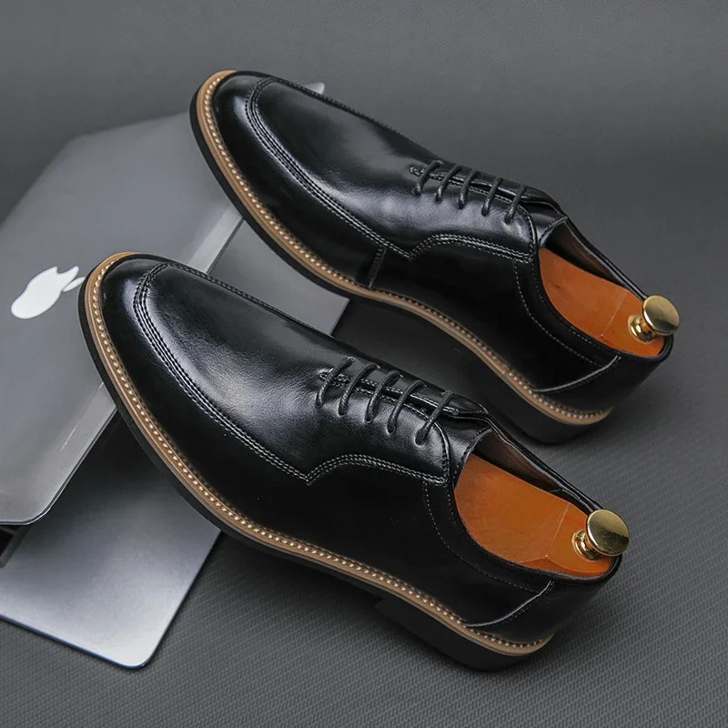 Men  Luxury Derby Leather Shoes Pointed Classic Lace up Business Leather Shoes Black Brown  Sizes 38-44 Men Shoes